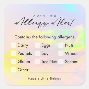 Elegant Opal Rainbow Script Food Allergy Alert Square Sticker