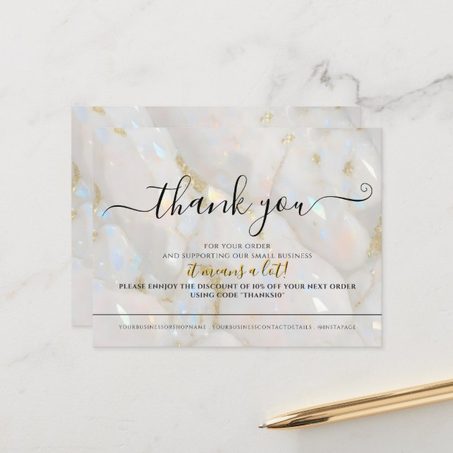 Elegant Opal Stone Custom Logo Thank You Card (Front/Back In Situ)