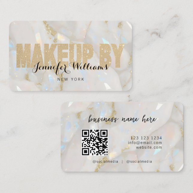 Elegant Opal Stone Custom QR Code Makeup Artist Business Card (Front/Back)