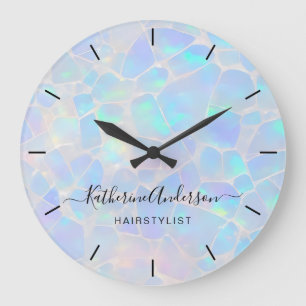 Elegant Opal Stone Personalized Name Business Large Clock