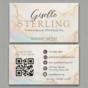 Elegant Opal Stone Script Modern QR Code Business Card