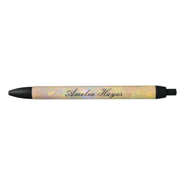 Elegant Opal Stone Texture Modern Script Custom Black Ink Pen (Front)