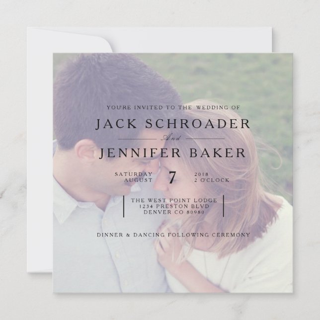 Elegant Opaque Photo Overlay Wedding Invite (Front)