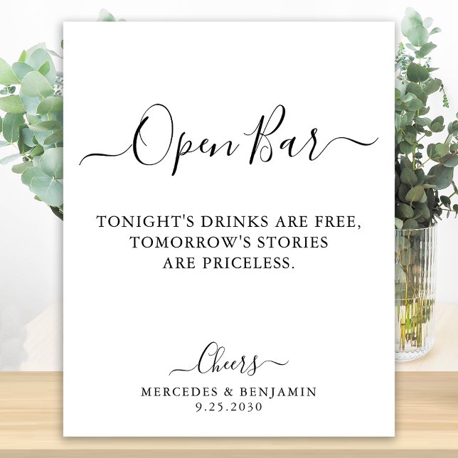 Elegant Open Bar Calligraphy Personalised Wedding  Poster (Creator Uploaded)