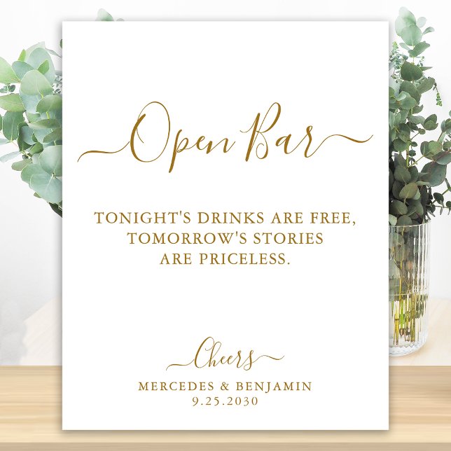 Elegant Open Bar Gold Script Personalised Wedding Poster (Creator Uploaded)
