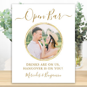Elegant Open Bar Personalised Gold Photo Wedding Poster