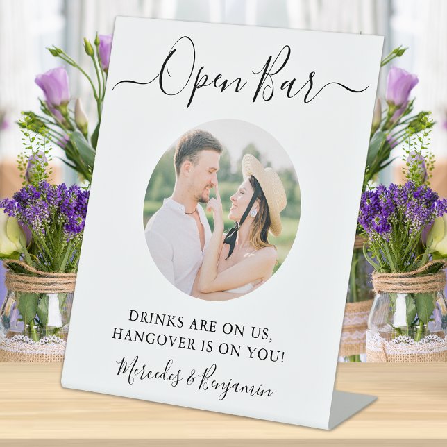 Elegant Open Bar Personalised Photo Wedding  Pedestal Sign (Creator Uploaded)