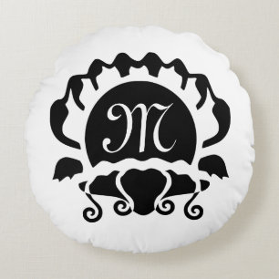 Elegant Open Seashell Silhouette Monogram Round Cushion