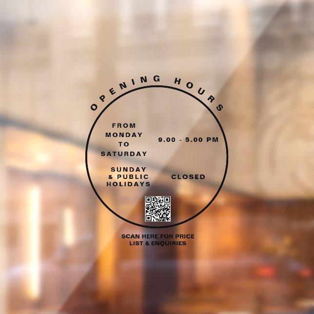 Elegant Opening Hours Boutique Office Window Cling (Sheet 2)