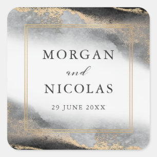 Elegant Opulence Black and Gold Wedding Square Sticker