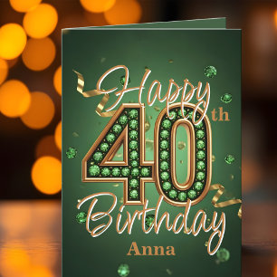 Elegant Opulent Green and Gold 40th Birthday Card