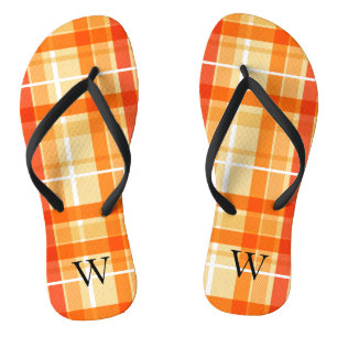 Elegant orang yellow Tartan Plaid Monogram Thongs