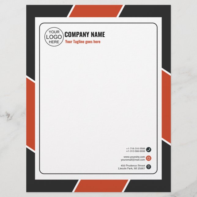 Elegant orange and black frame customised custom letterhead (Front)