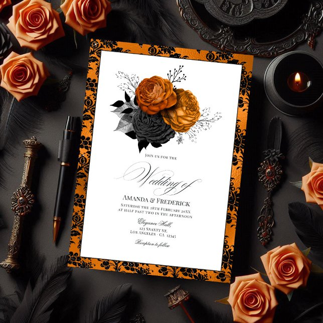 Elegant Orange and Black Gothic Wedding Theme Invitation (Elegant Orange and Black Gothic Wedding Theme Invitation)