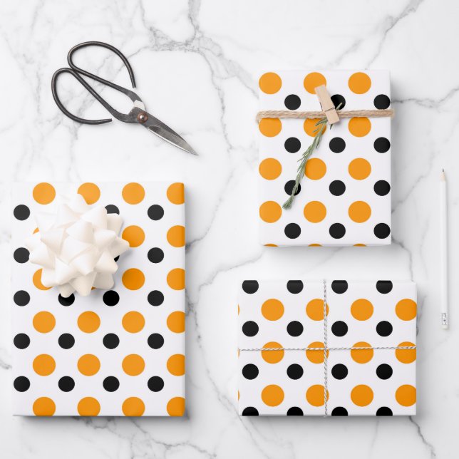 Elegant Orange And Black Polka Dots Wrapping Paper Sheet (Front)