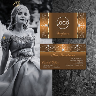 Elegant Orange and Brown Squiggled Jewels add Logo Business Card