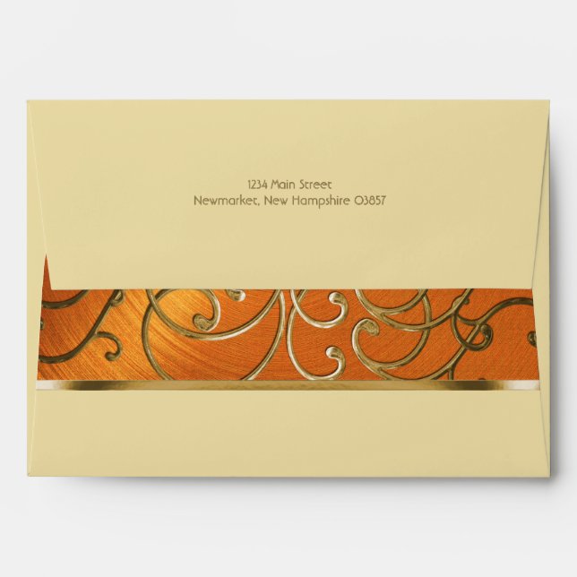 Elegant Orange and Gold Filigree Envelope (Back (Top Flap))