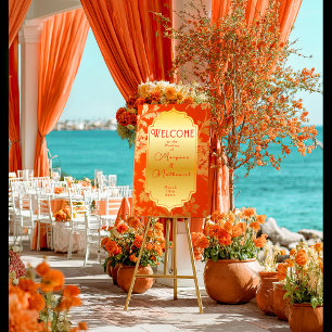 Elegant Orange and Gold Mandarin Wedding Welcome Poster