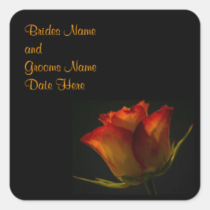 Elegant Orange and Yellow Rose Wedding Square Sticker