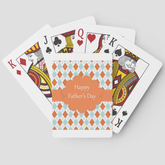 Elegant Orange Argyle Pattern Dad Playing Cards (Back)