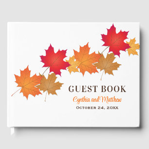Elegant Orange Autumn Leaves Wedding Monogram Guest Book