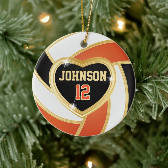 Elegant Orange, Black and Gold Volleyball Ceramic  Ceramic Ornament (Tree)