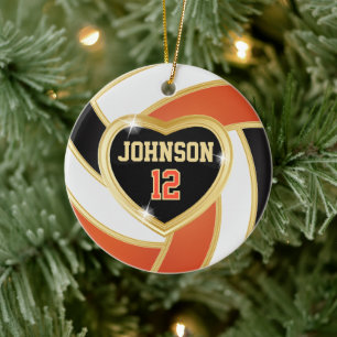 Elegant Orange, Black and Gold Volleyball Ceramic  Ornament