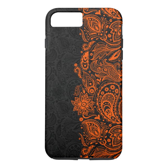 Elegant orange & Black Floral Paisley Lace Case-Mate iPhone Case (Back)