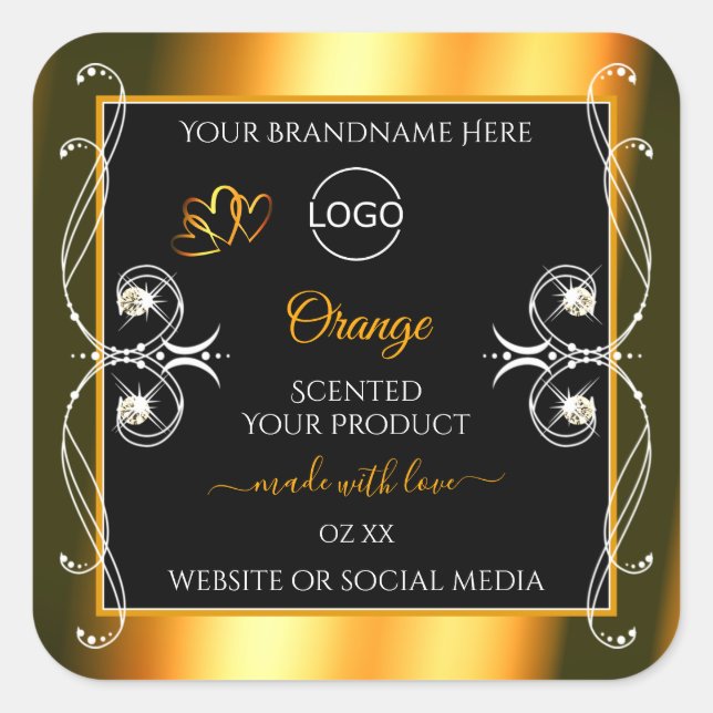 Elegant Orange Black Glamour Product Labels Logo (Front)