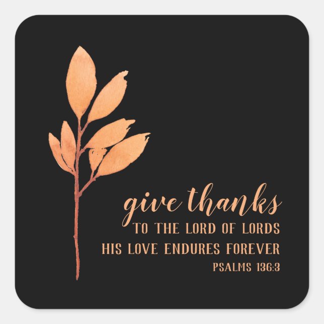 Elegant Orange Black Thanksgiving Religious  Square Sticker (Front)