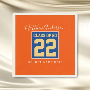 Elegant Orange Blue & Gold Graduation Party Napkin