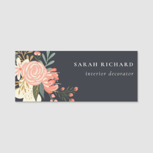 Elegant Orange Blush Black Green Ambrosia Floral  Name Tag