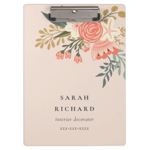 Elegant Orange Blush Peach Green  Ambrosia Floral Clipboard