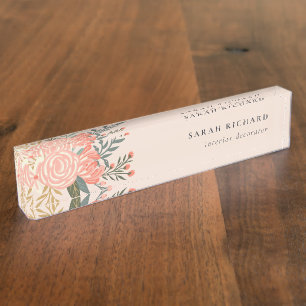 Elegant Orange Blush Peach Green Ambrosia Floral Nameplate