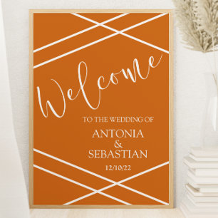 Elegant Orange Burnt Stripes Welcome 18x24 Poster