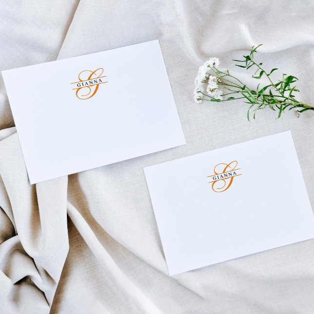 Elegant Orange Calligraphy Split Monogram Card (Creator Uploaded)