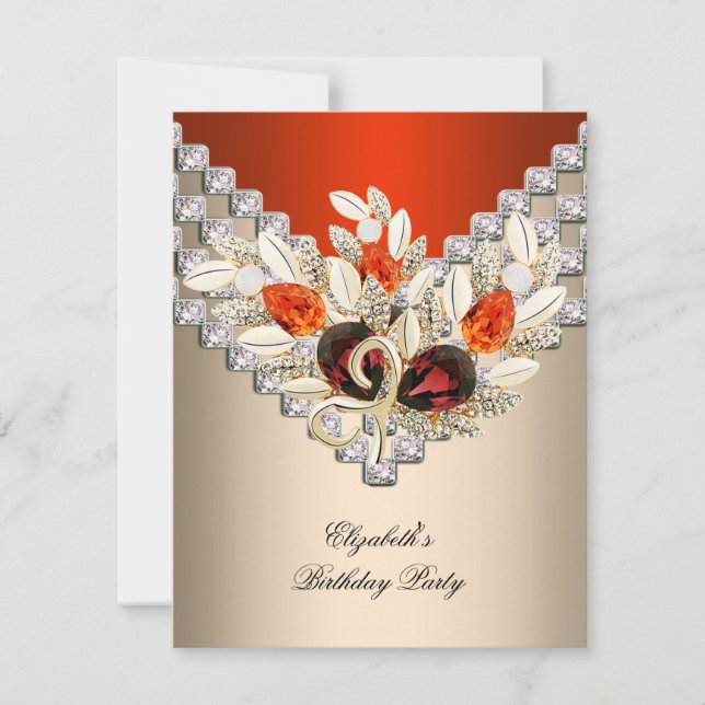 Elegant Orange Cream Coffee Jewel Birthday Party Invitation (Front)