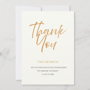 Elegant orange & cream minimal typescript Grad Thank You Card