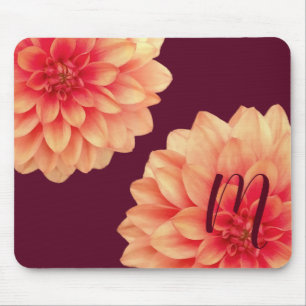 Elegant Orange Dahlias Flowers Burgundy Monogram Mouse Pad
