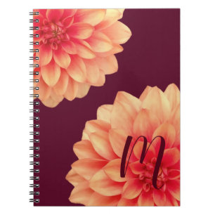 Elegant Orange Dahlias Flowers Burgundy Monogram Notebook