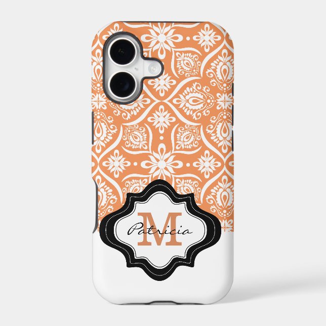 Elegant Orange Damask Pattern Custom Monogram [3] (Back)