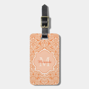 Elegant Orange Damask Pattern Monogram and Name Luggage Tag