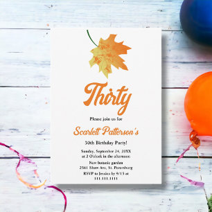 Elegant Orange Fall Leaves Autumn 30th Birthday Invitation
