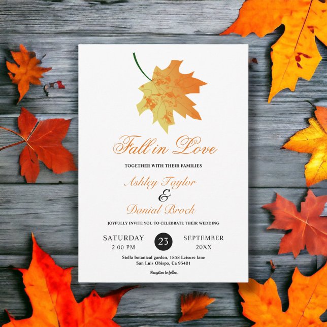 Elegant Orange Fall Leaves Autumn Floral Wedding Invitation (Creator Uploaded)