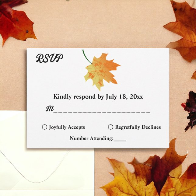 Elegant Orange Fall Leaves Autumn Floral Wedding RSVP Card (Creator Uploaded)