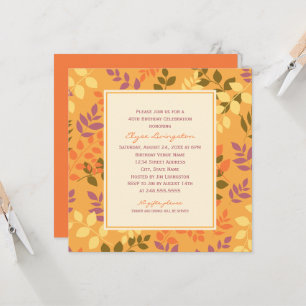 Elegant Orange Fall Leaves Birthday Celebration Invitation