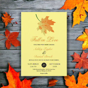 Elegant Orange Fall Leaves Yellow Floral Wedding Invitation
