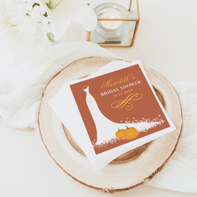 Elegant Orange Fall Wedding Gown Bridal Shower Napkin (Creator Uploaded)