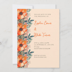 Elegant Orange Floral and Greenery Cream Wedding Invitation