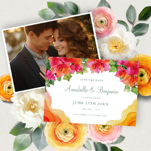 Elegant Orange Floral Bougainville Photo Wedding Save The Date